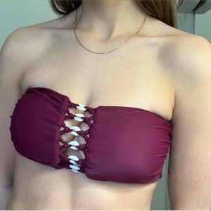 NEW Mauve Burgundy strapless Bandeau Bikini Top size small